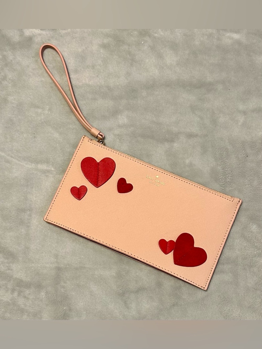 Kate Spade Pink Wristlet Pouch with Red Hearts